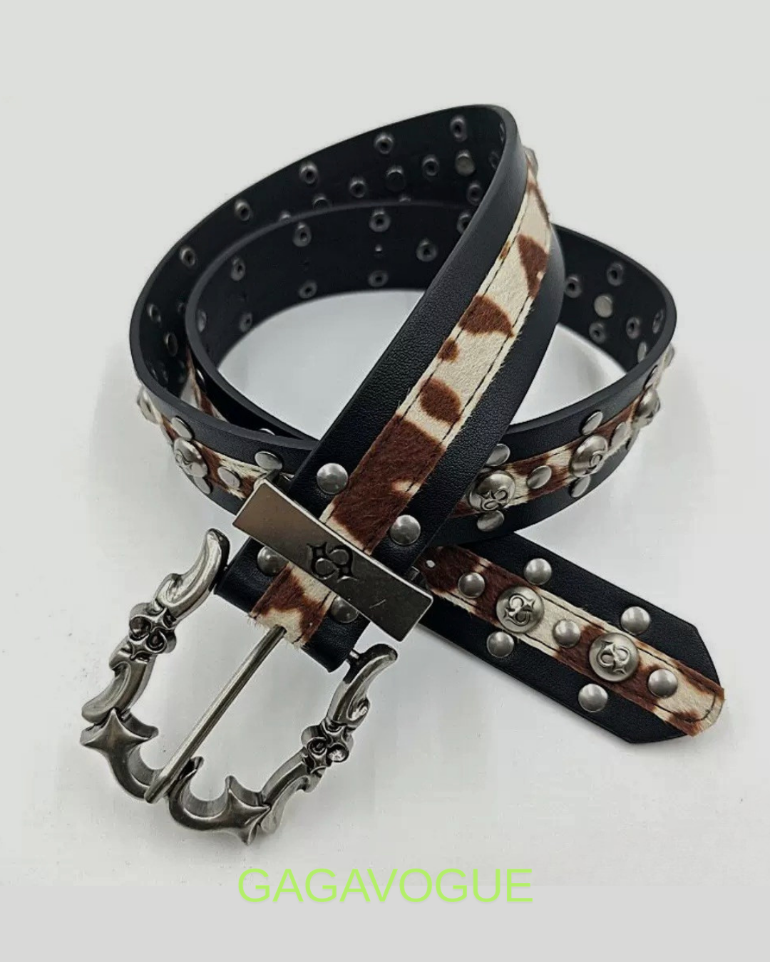 GAGAVOGUE COWHIDE STUDDED LEATHER BELT