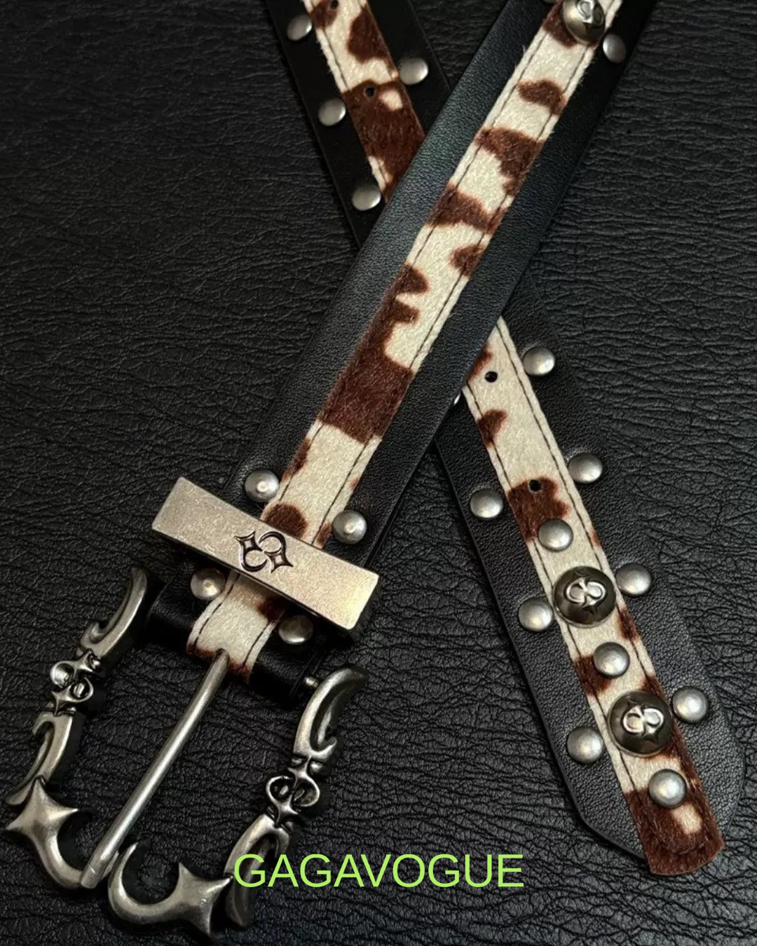GAGAVOGUE COWHIDE STUDDED LEATHER BELT