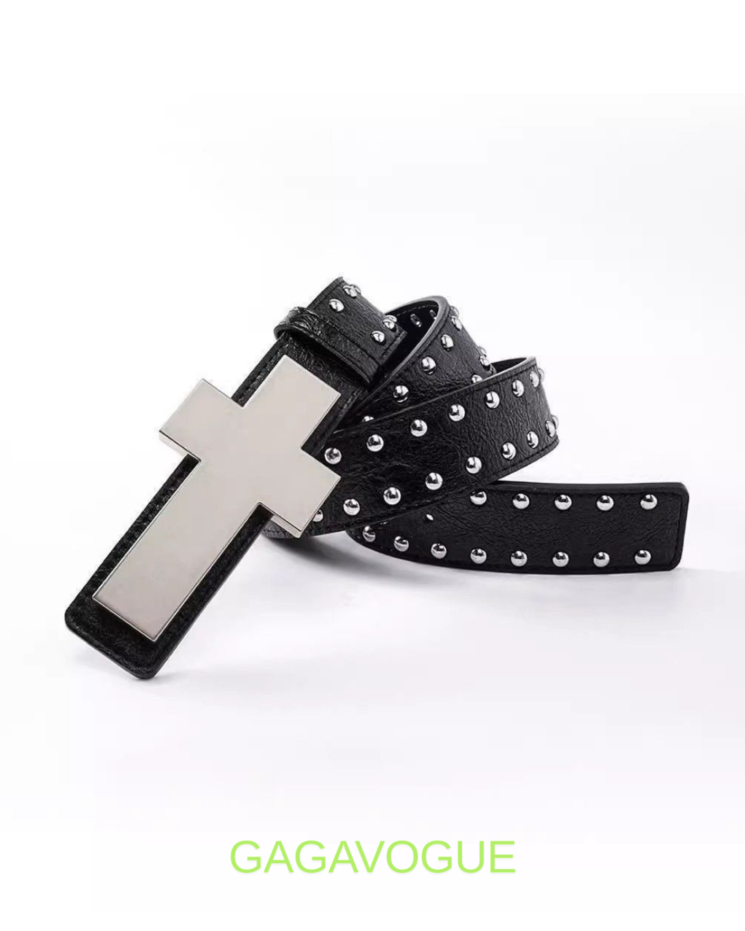 GAGAVOGUE CROSS STUDDED LEATHER BELT
