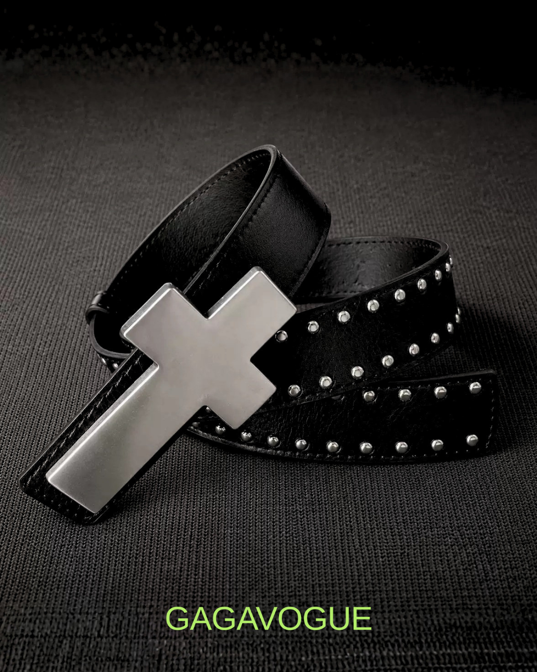 GAGAVOGUE CROSS STUDDED LEATHER BELT