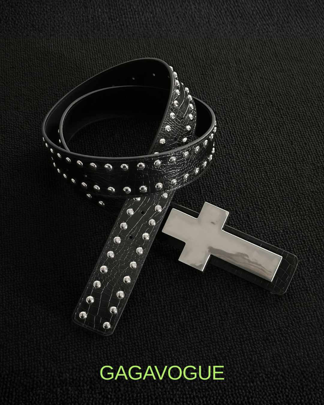 GAGAVOGUE CROSS STUDDED LEATHER BELT