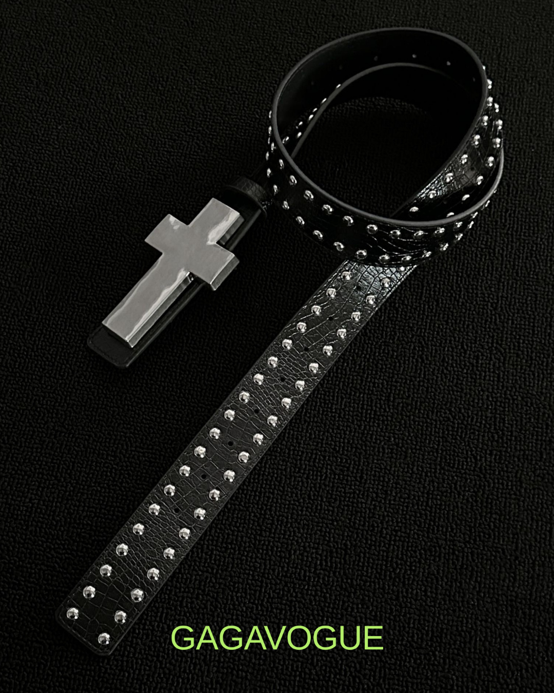 GAGAVOGUE CROSS STUDDED LEATHER BELT