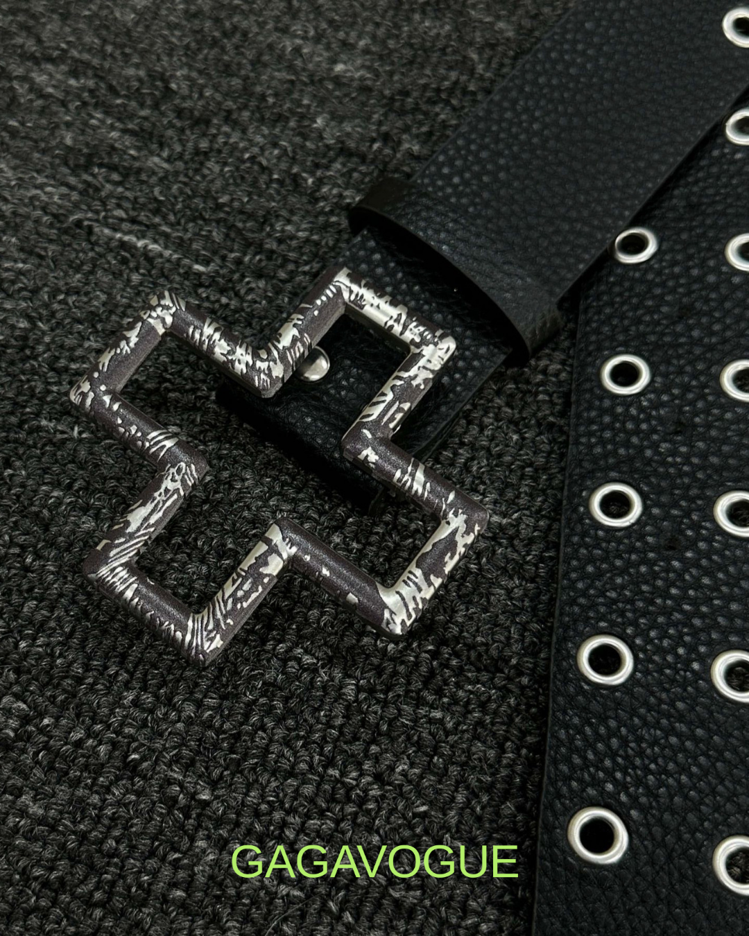 GAGAVOGUE STUDDED EYELET LEATHER BELT