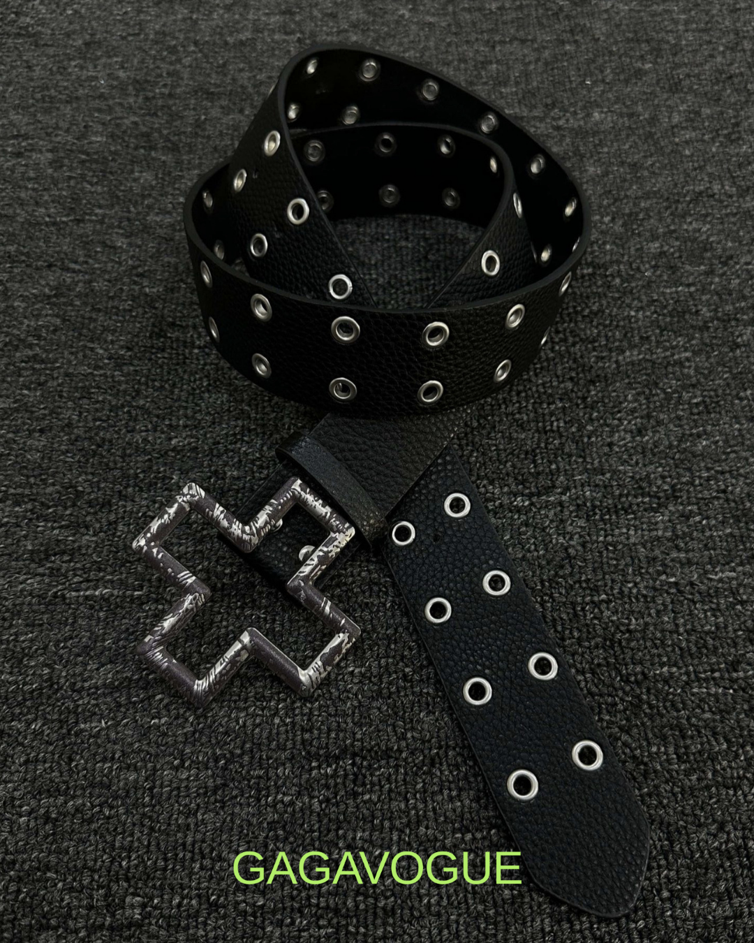 GAGAVOGUE STUDDED EYELET LEATHER BELT