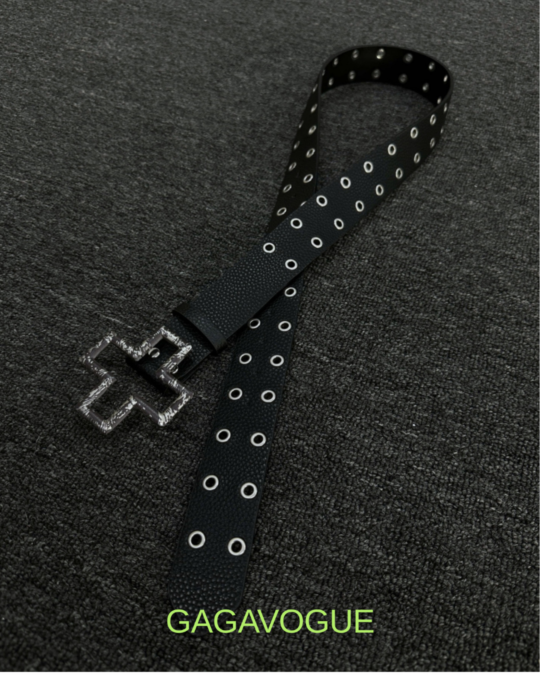GAGAVOGUE STUDDED EYELET LEATHER BELT