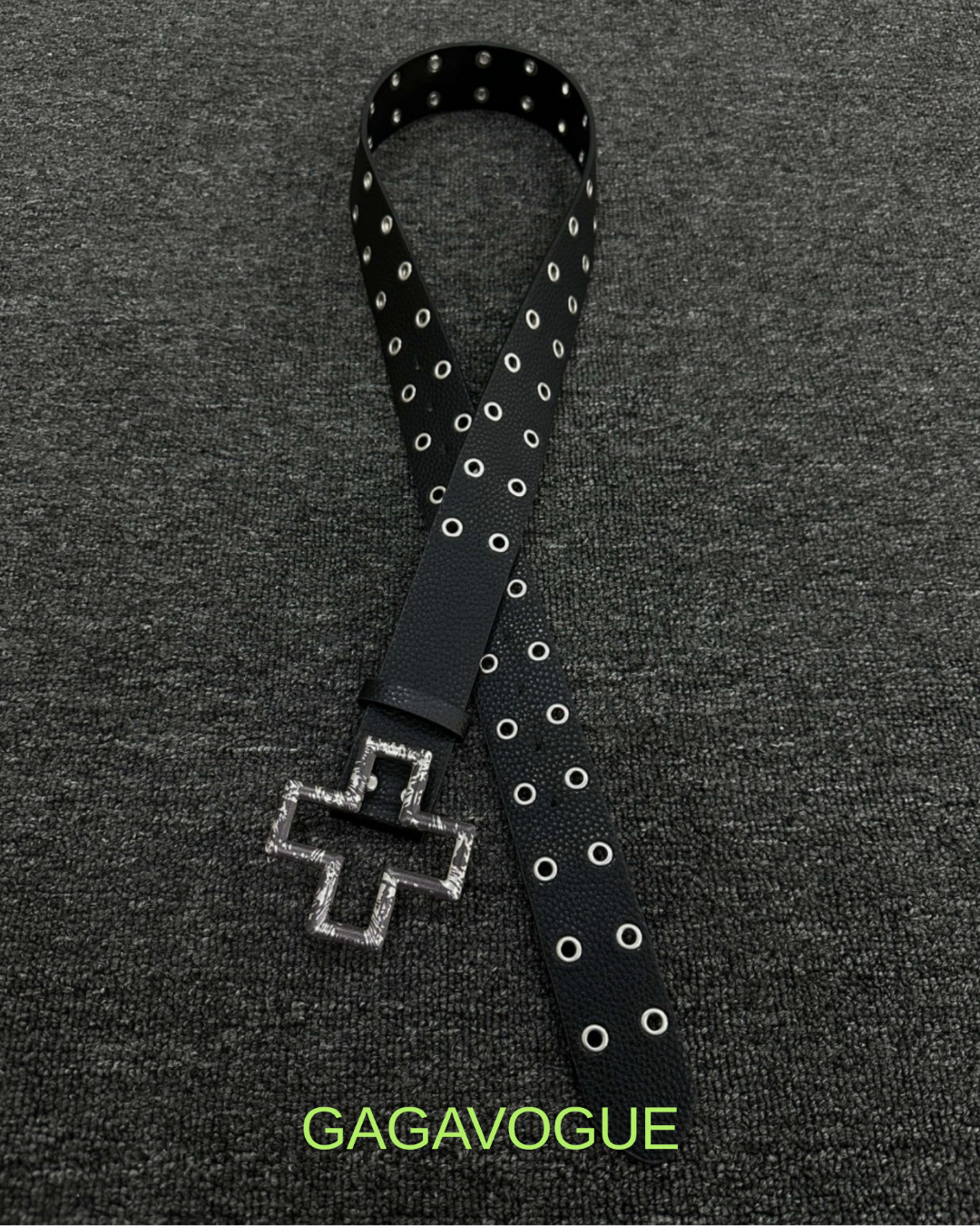 GAGAVOGUE STUDDED EYELET LEATHER BELT
