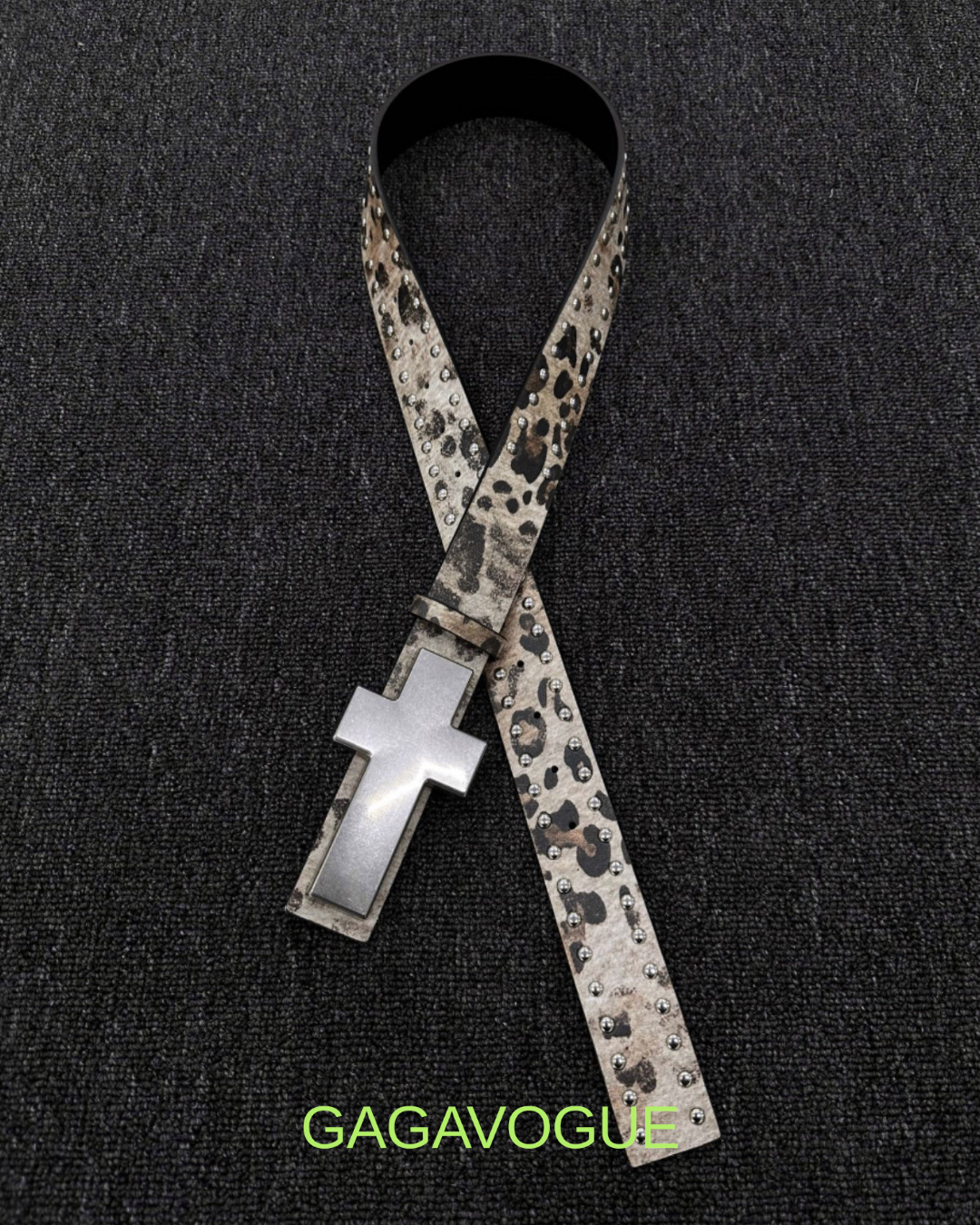 GAGAVOGUE STUDDED LEOPARD CROSS BELT