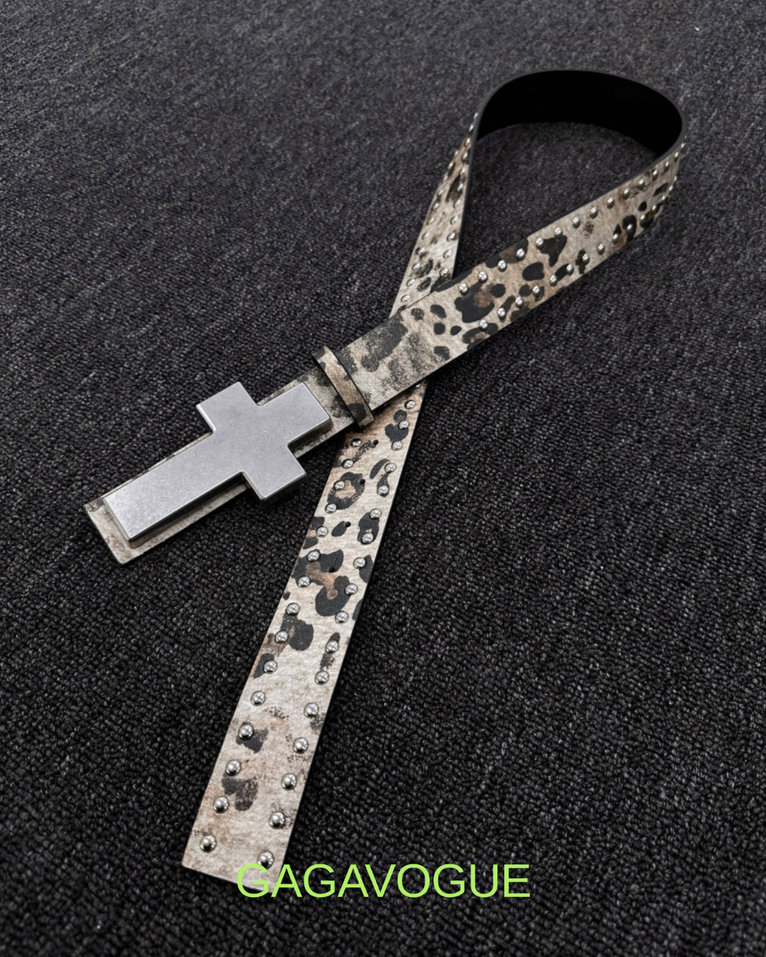 GAGAVOGUE STUDDED LEOPARD CROSS BELT