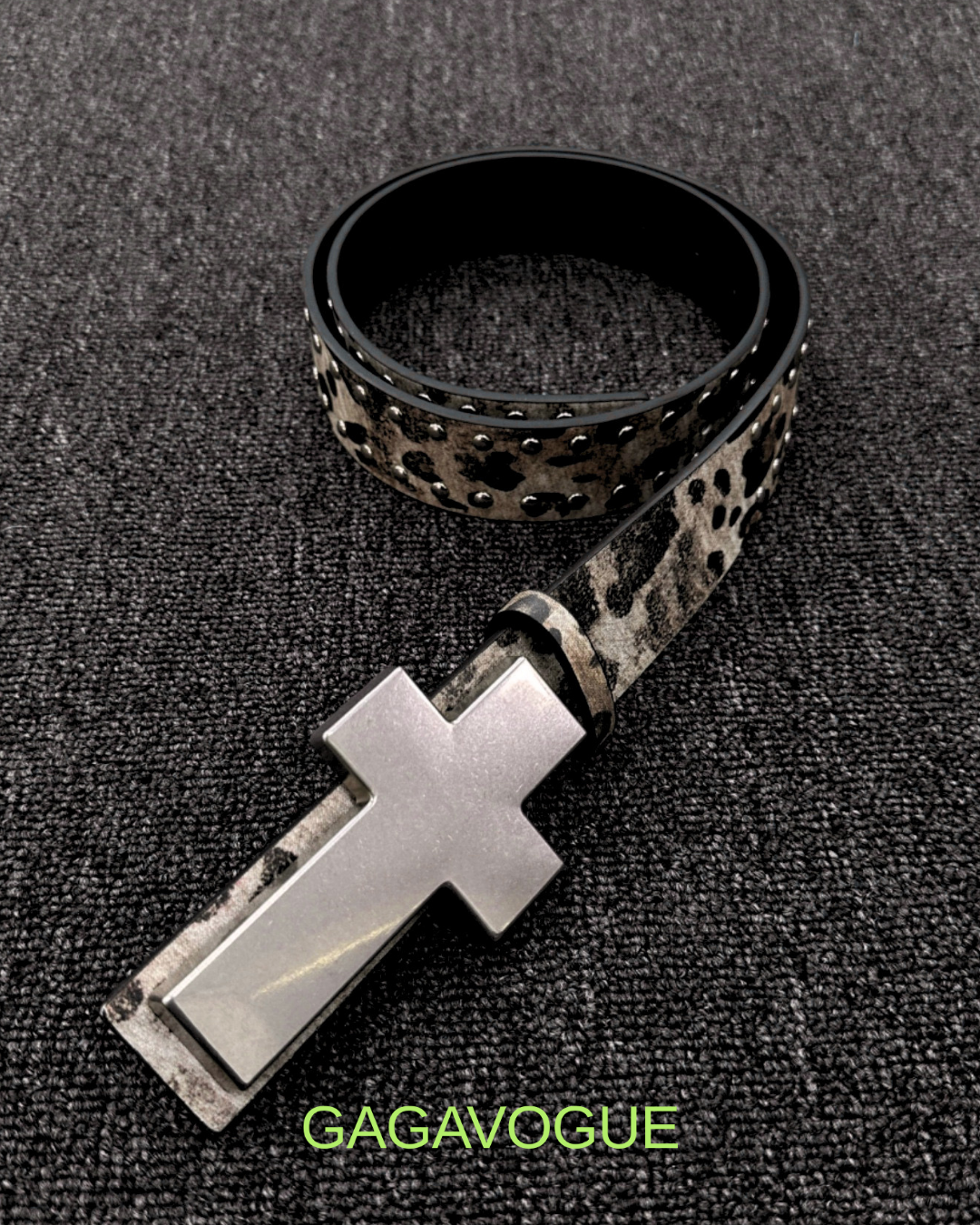 GAGAVOGUE STUDDED LEOPARD CROSS BELT