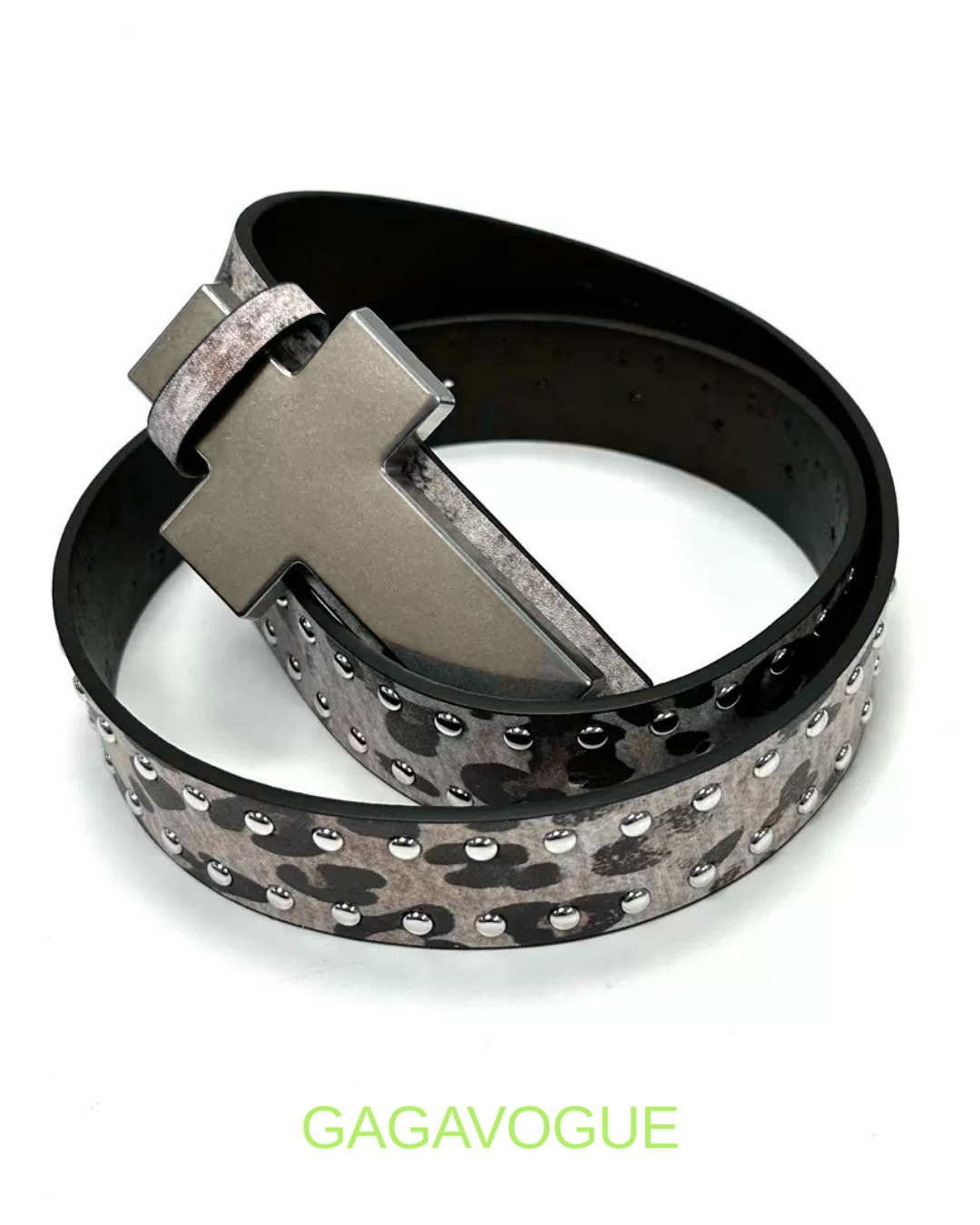 GAGAVOGUE STUDDED LEOPARD CROSS BELT