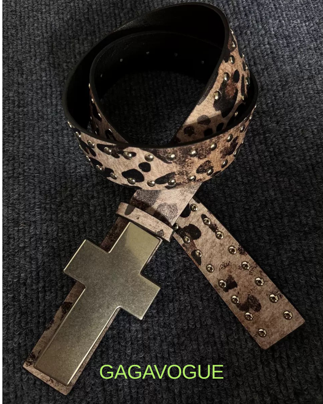 GAGAVOGUE STUDDED LEOPARD CROSS BELT