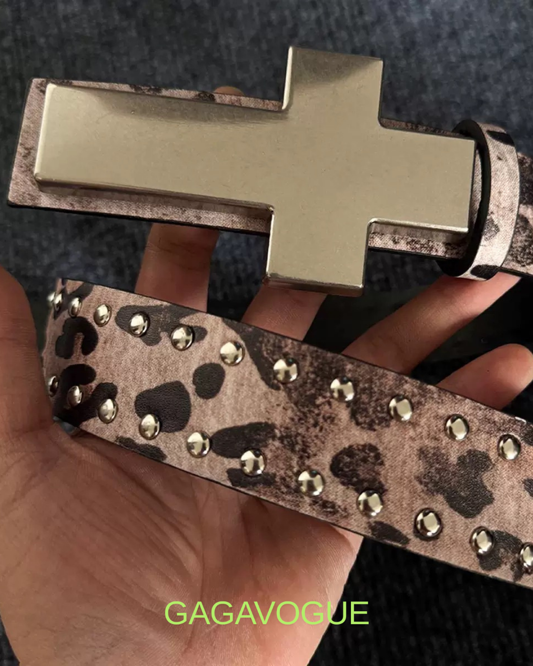 GAGAVOGUE STUDDED LEOPARD CROSS BELT