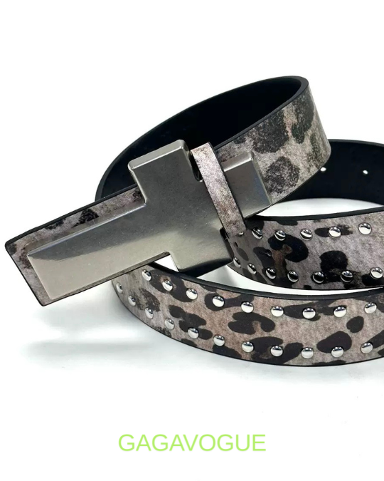 GAGAVOGUE STUDDED LEOPARD CROSS BELT