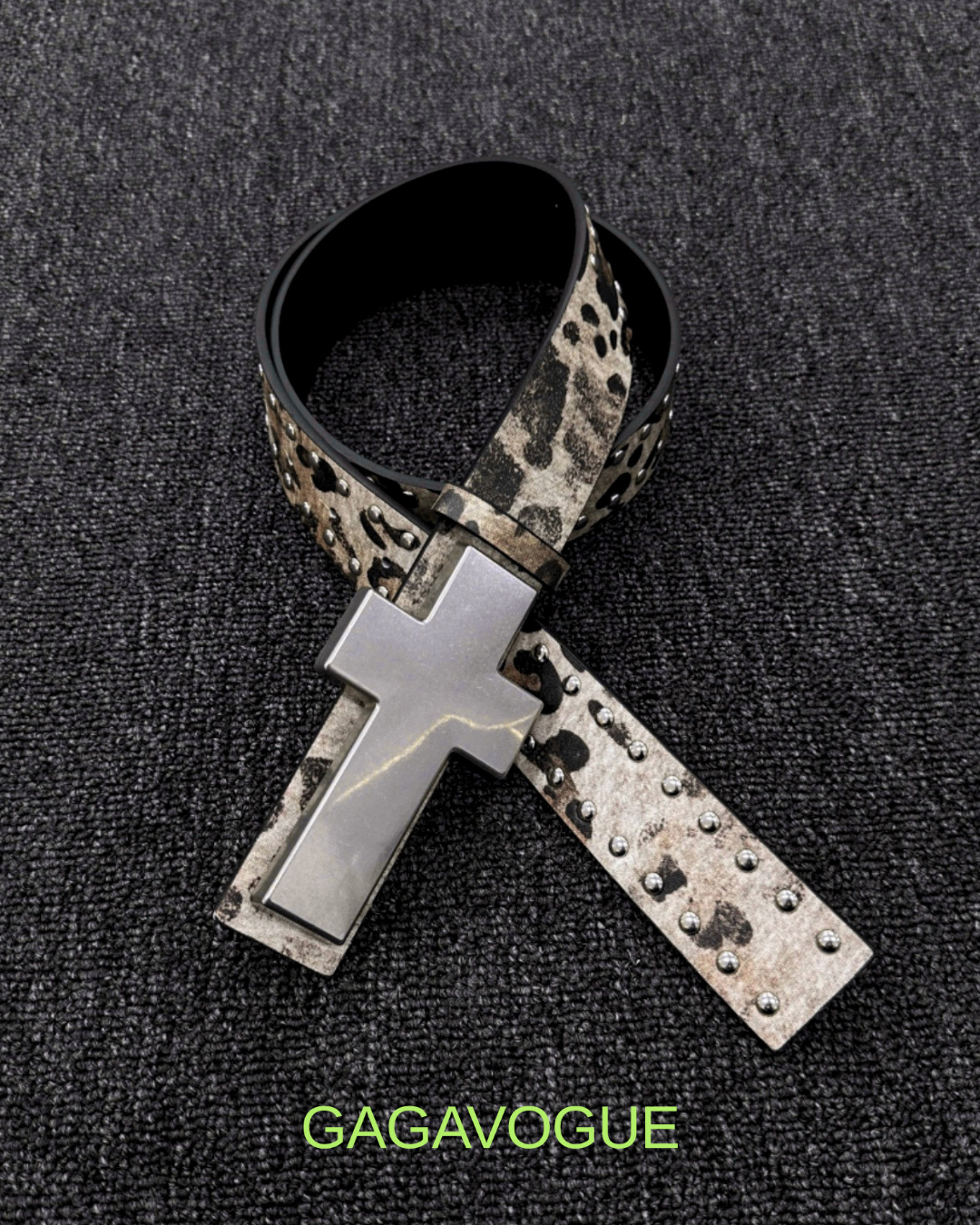 GAGAVOGUE STUDDED LEOPARD CROSS BELT