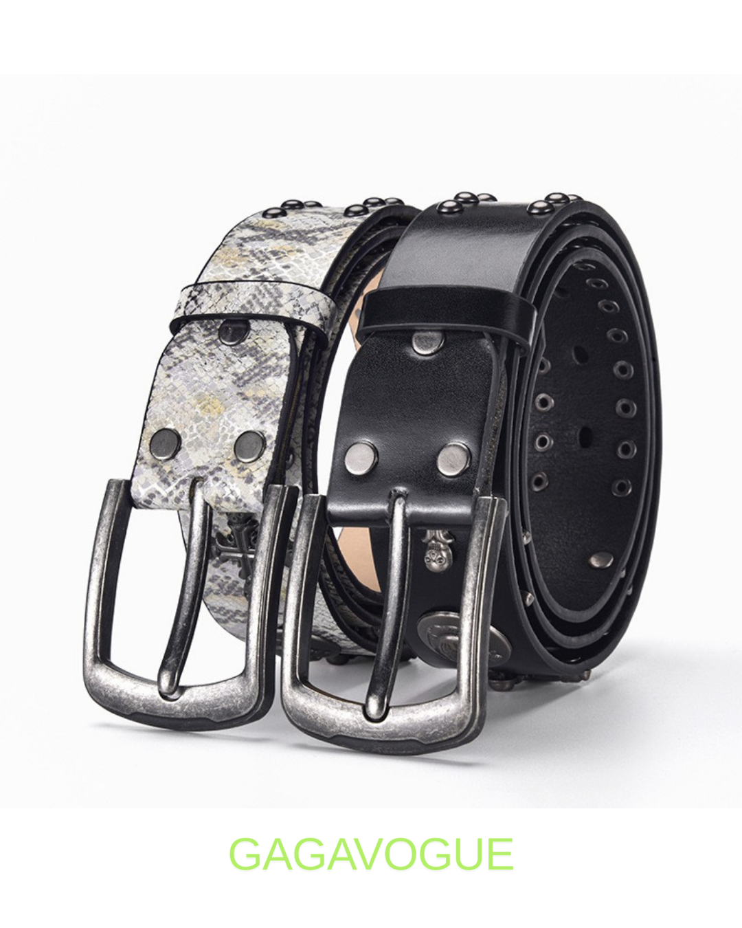 GAGAVOGUE SNAKE SKIN STUDDED CROSS BUCKLE BELT