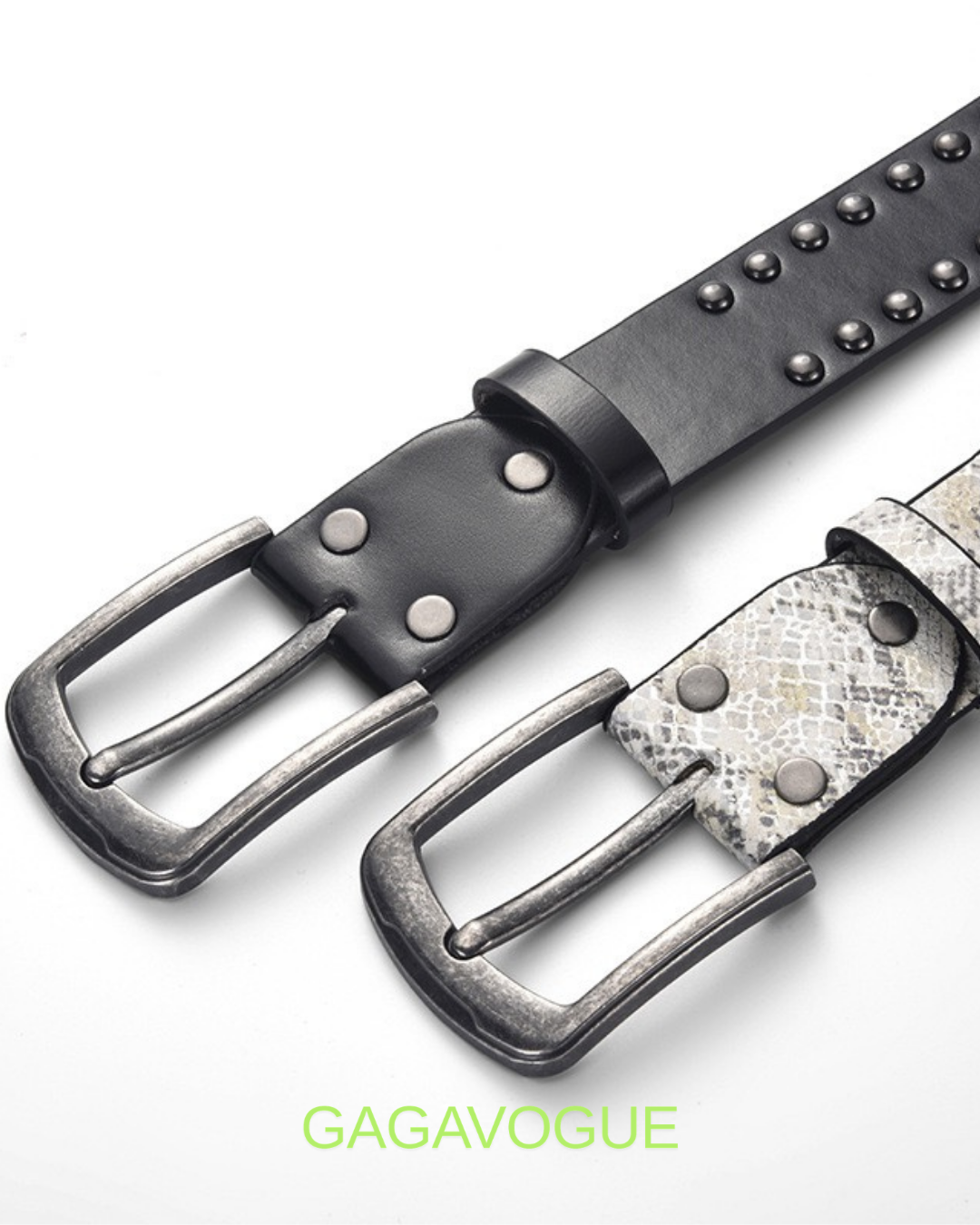GAGAVOGUE SNAKE SKIN STUDDED CROSS BUCKLE BELT