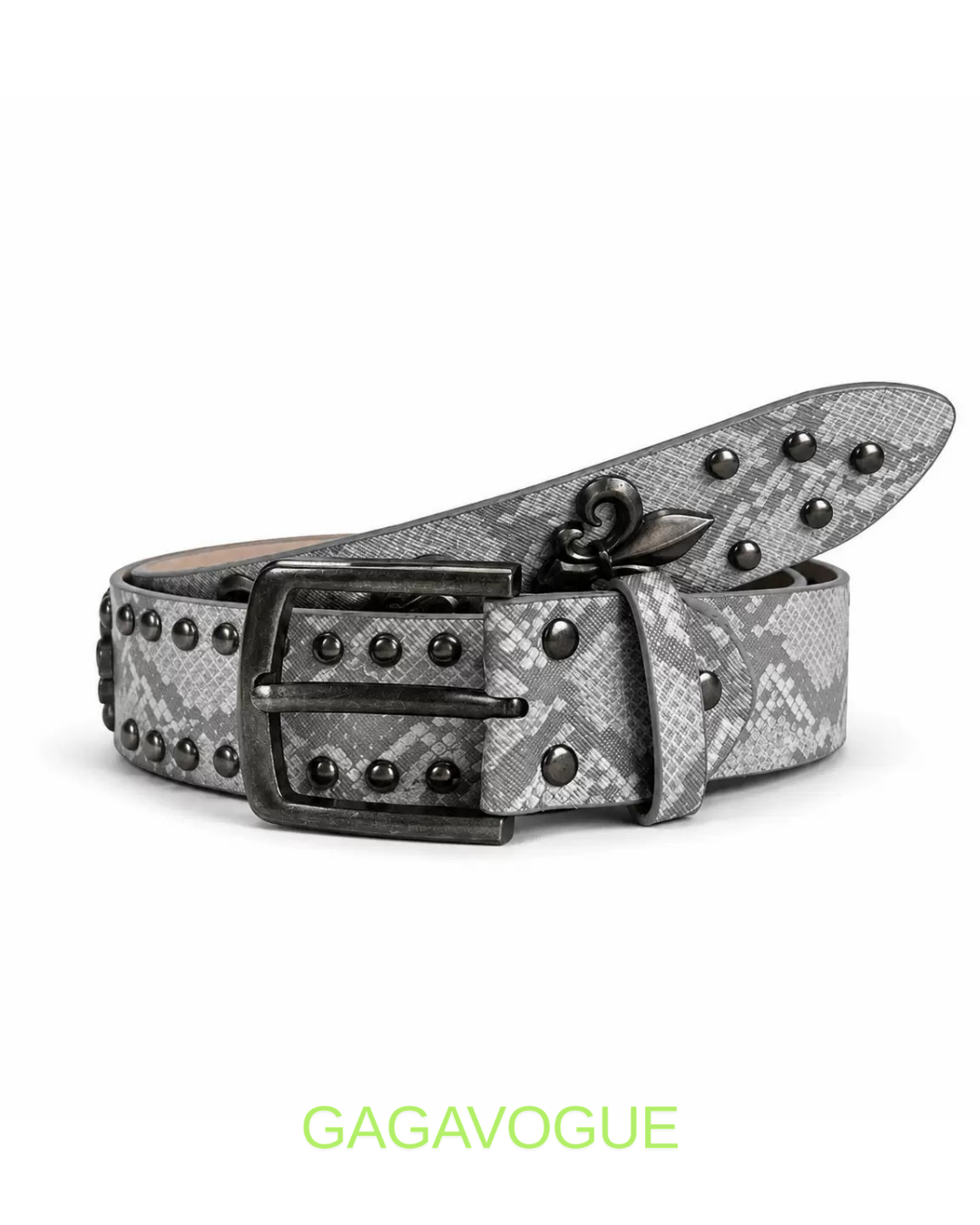 GAGAVOGUE SNAKE SKIN HEART CROSS EMBELLISHED BELT