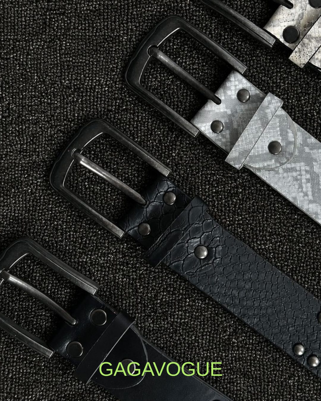 GAGAVOGUE SNAKE SKIN HEART CROSS EMBELLISHED BELT