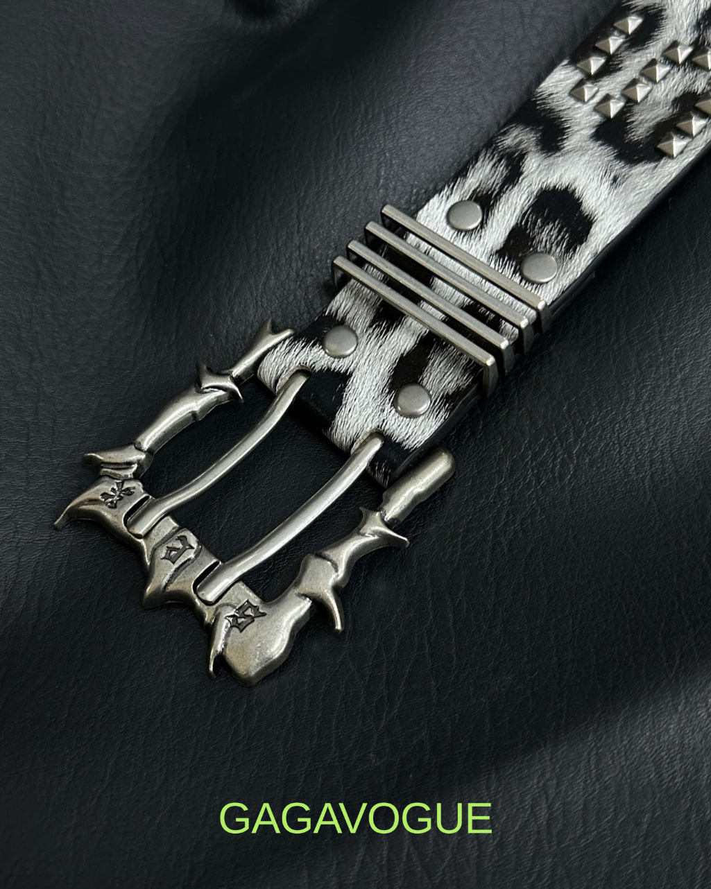 GAGAVOGUE LEOPARD PRINT STUDDED GOTHIC BUCKLE BELT