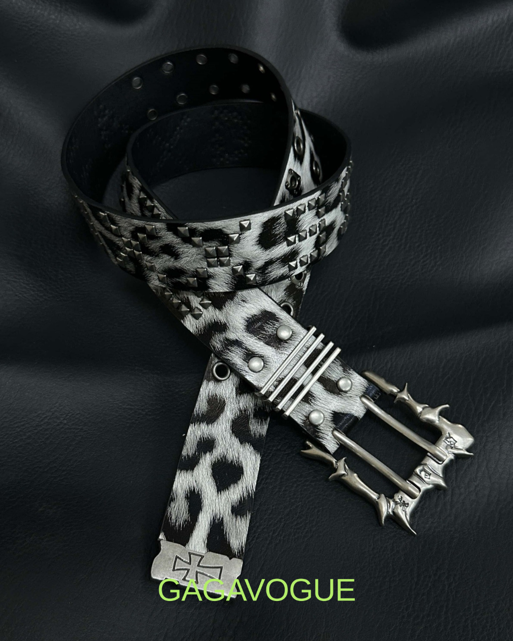 GAGAVOGUE LEOPARD PRINT STUDDED GOTHIC BUCKLE BELT