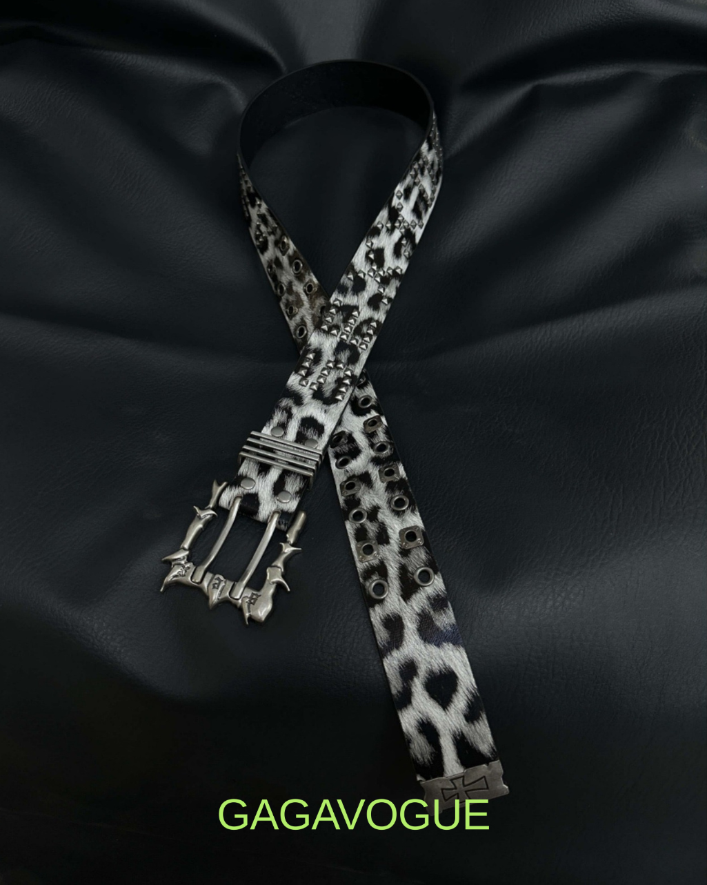 GAGAVOGUE LEOPARD PRINT STUDDED GOTHIC BUCKLE BELT