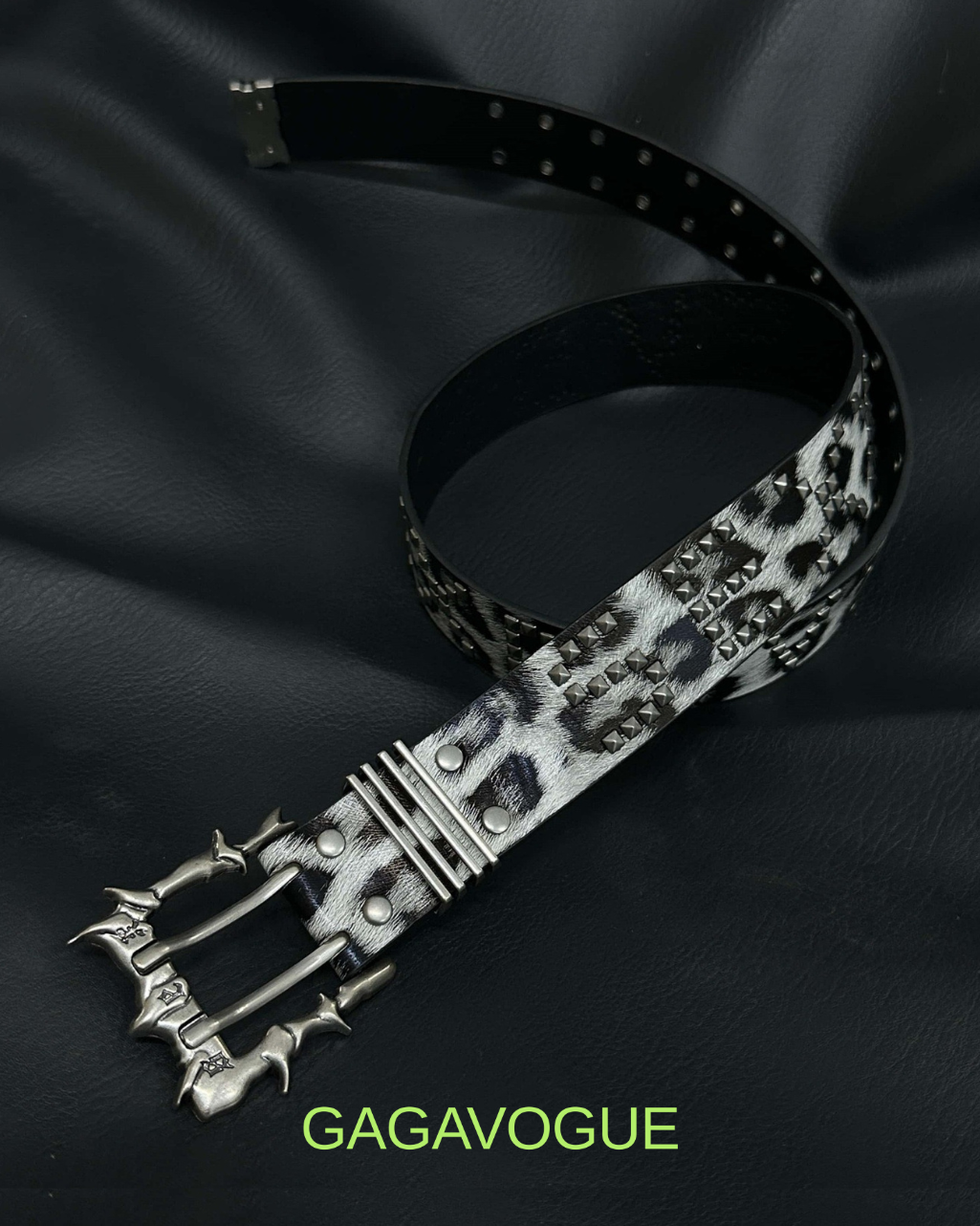GAGAVOGUE LEOPARD PRINT STUDDED GOTHIC BUCKLE BELT