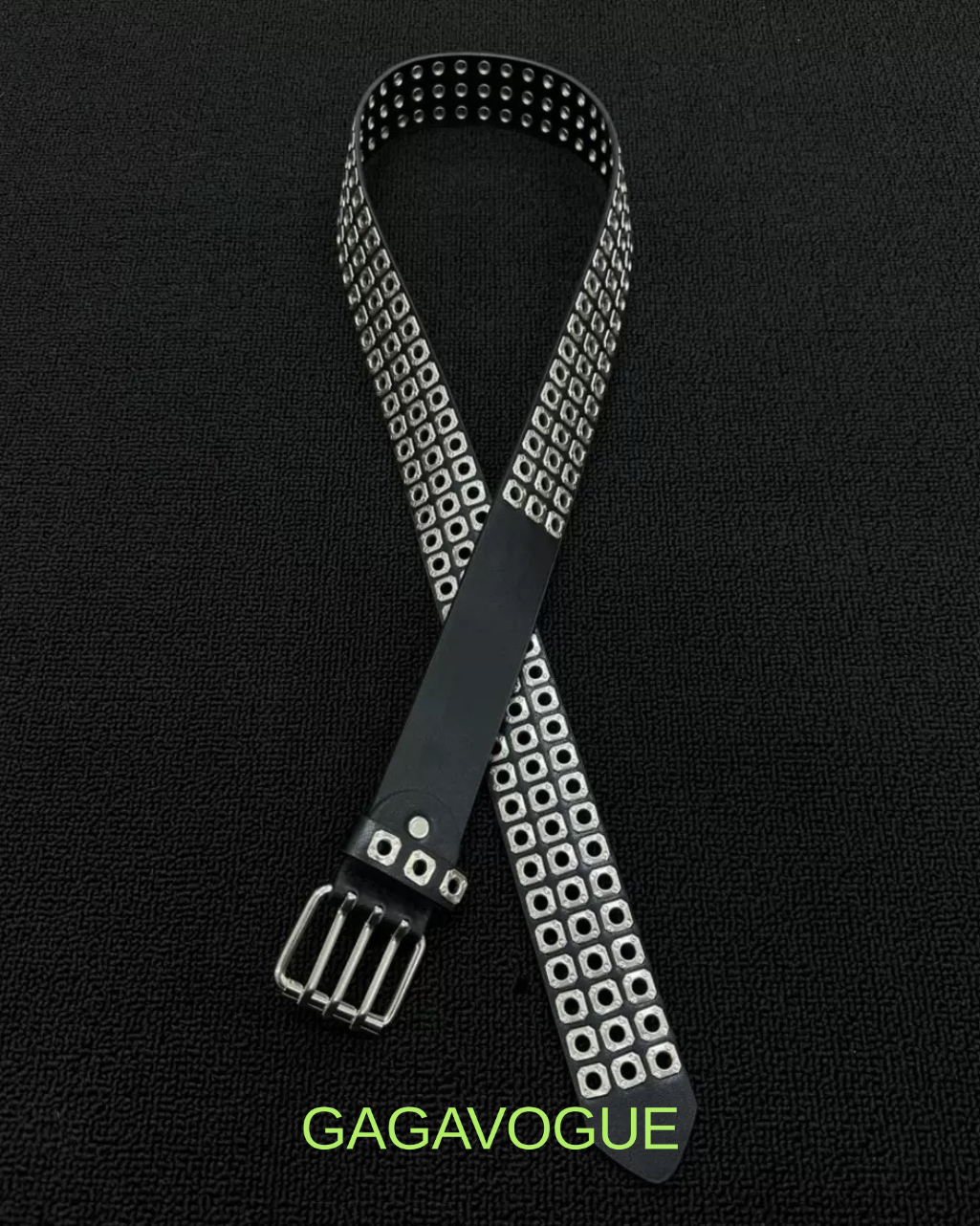 GAGAVOGUE SILVER STUDDED GEOMETRIC BUCKLE BELT