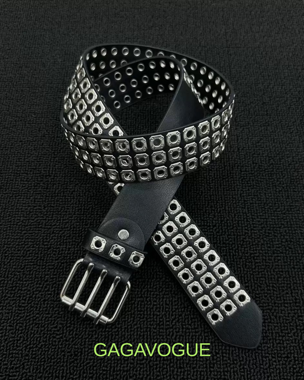 GAGAVOGUE SILVER STUDDED GEOMETRIC BUCKLE BELT