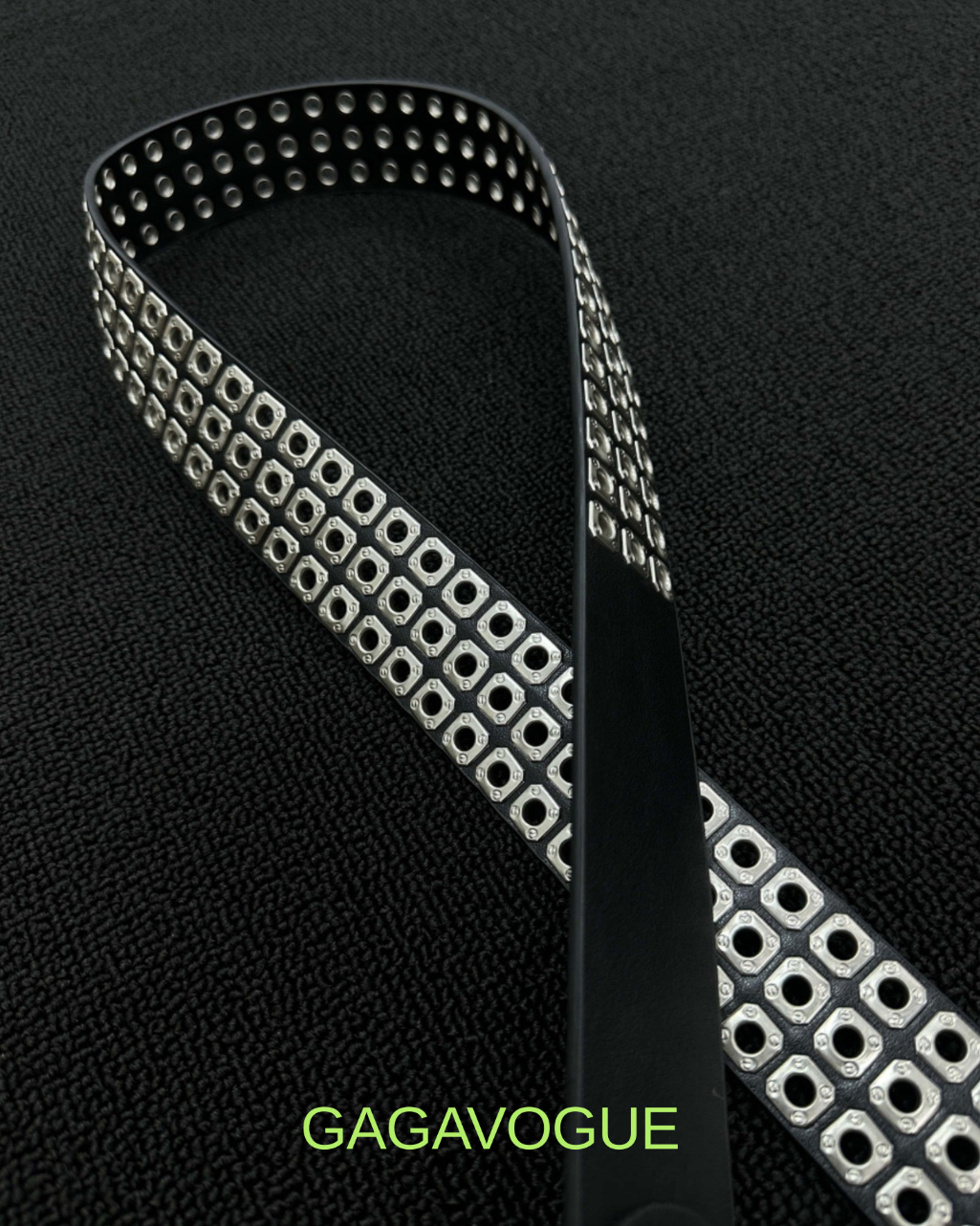 GAGAVOGUE SILVER STUDDED GEOMETRIC BUCKLE BELT