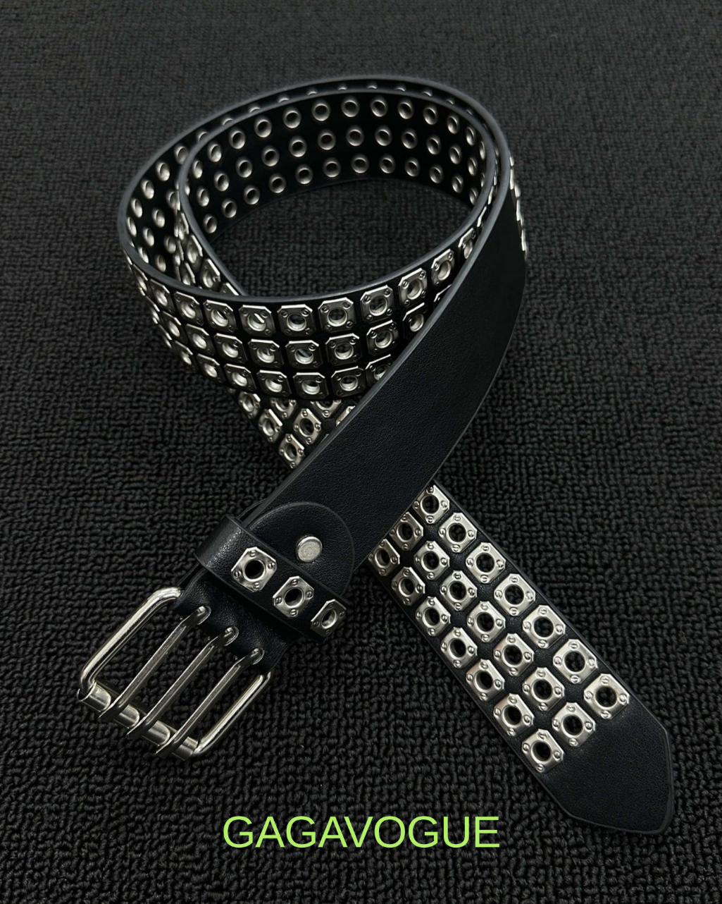GAGAVOGUE SILVER STUDDED GEOMETRIC BUCKLE BELT