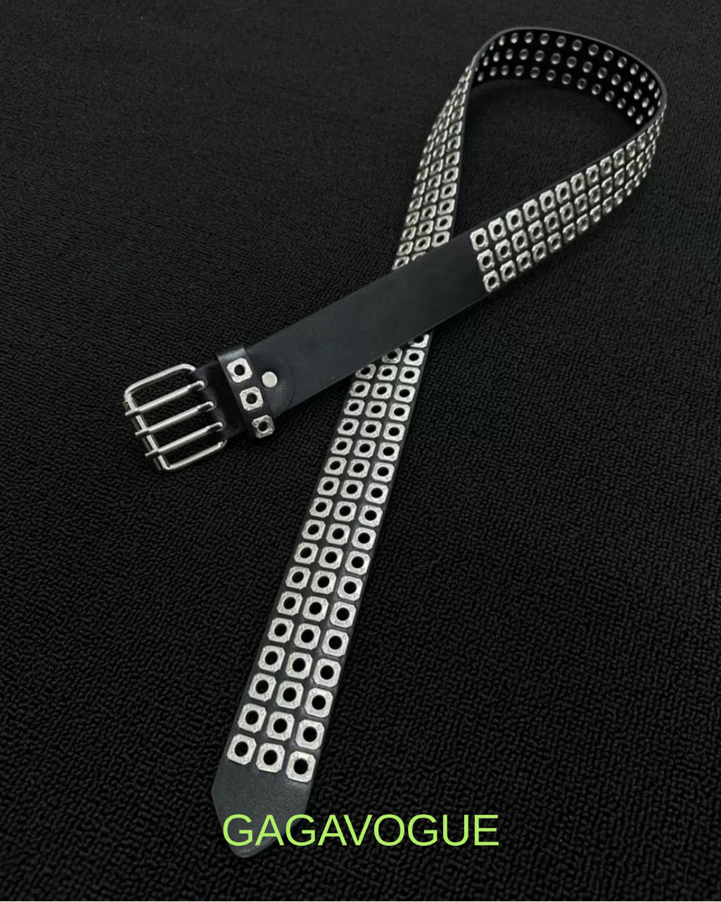 GAGAVOGUE SILVER STUDDED GEOMETRIC BUCKLE BELT