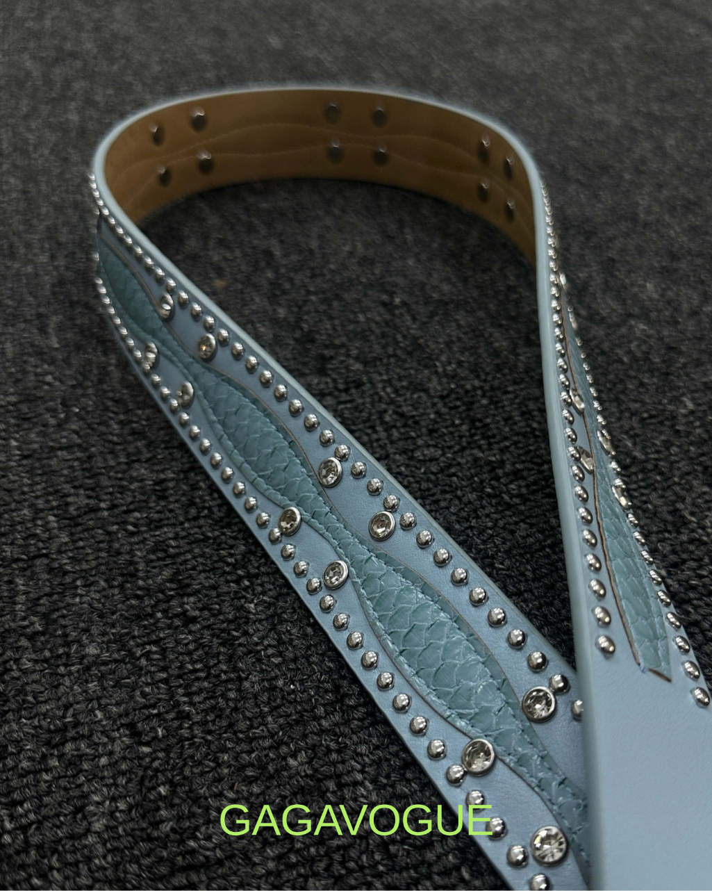 GAGAVOGUE STUDDED SNAKE-TEXTURE LEATHER BELT