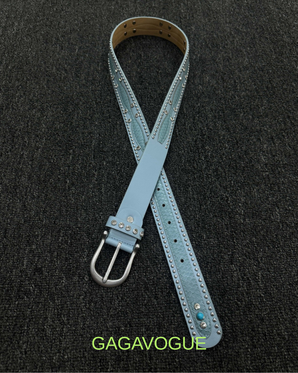 GAGAVOGUE STUDDED SNAKE-TEXTURE LEATHER BELT