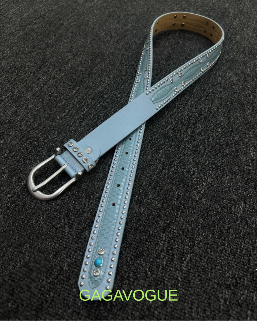 GAGAVOGUE STUDDED SNAKE-TEXTURE LEATHER BELT