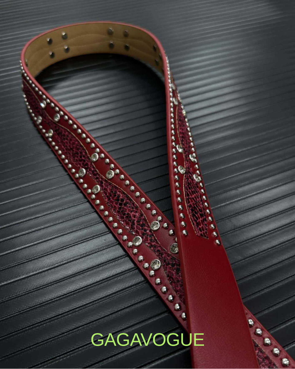 GAGAVOGUE STUDDED SNAKE-TEXTURE LEATHER BELT
