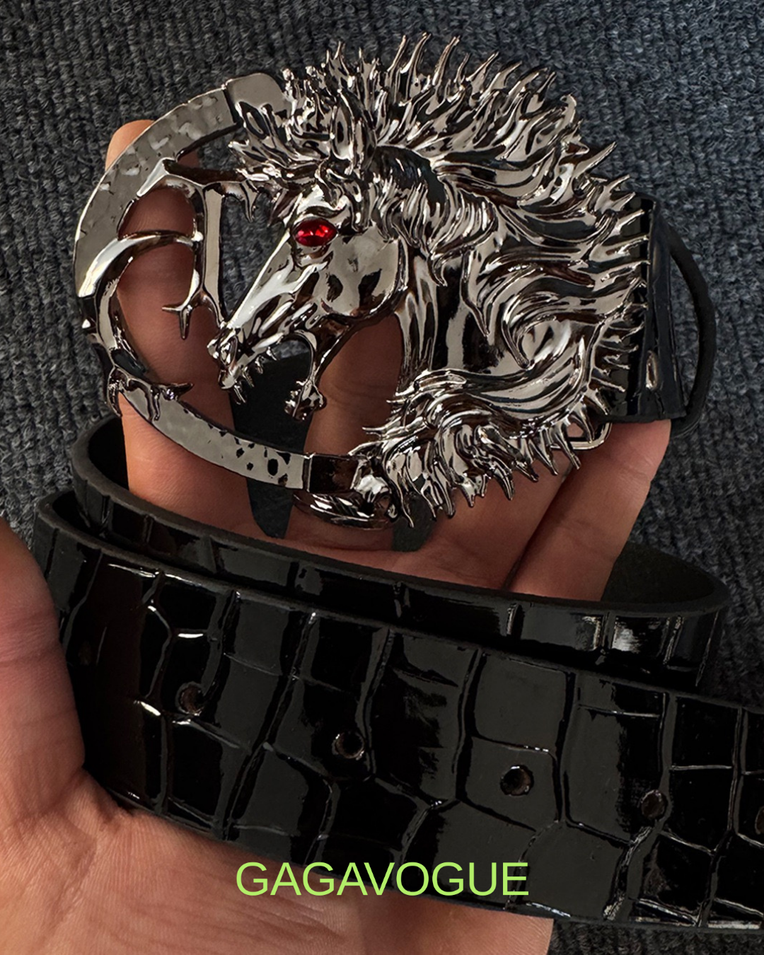 GAGAVOGUE RED CROCODILE DRAGON BUCKLE BELT