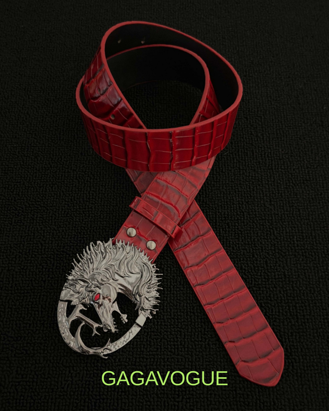 GAGAVOGUE RED CROCODILE DRAGON BUCKLE BELT