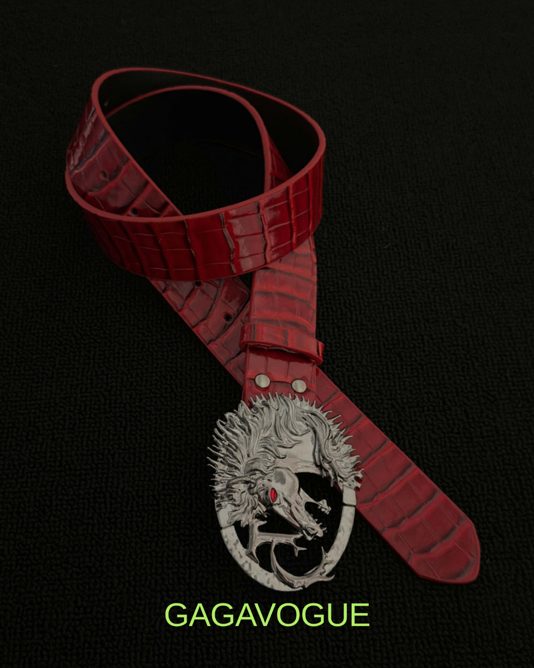 GAGAVOGUE RED CROCODILE DRAGON BUCKLE BELT