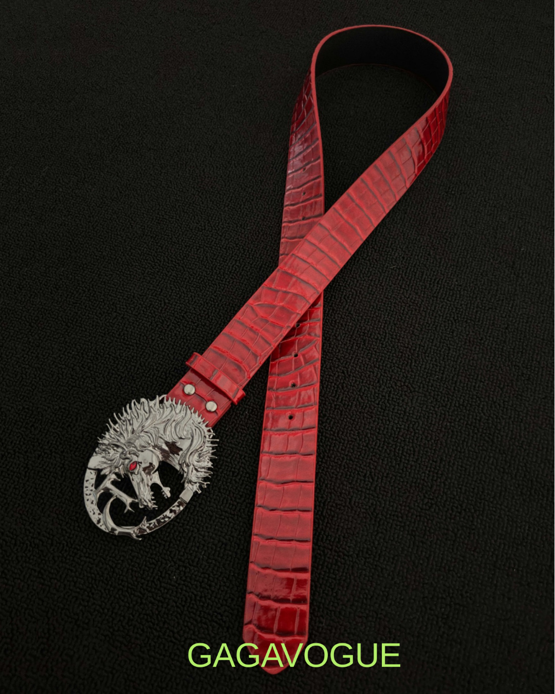 GAGAVOGUE RED CROCODILE DRAGON BUCKLE BELT