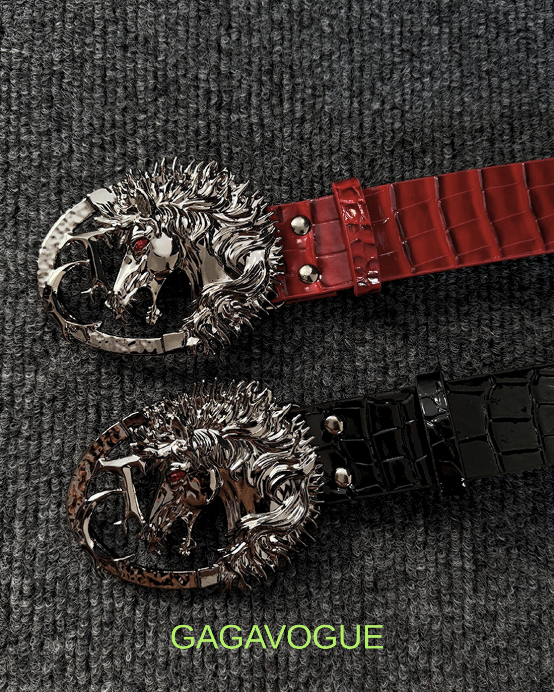 GAGAVOGUE RED CROCODILE DRAGON BUCKLE BELT