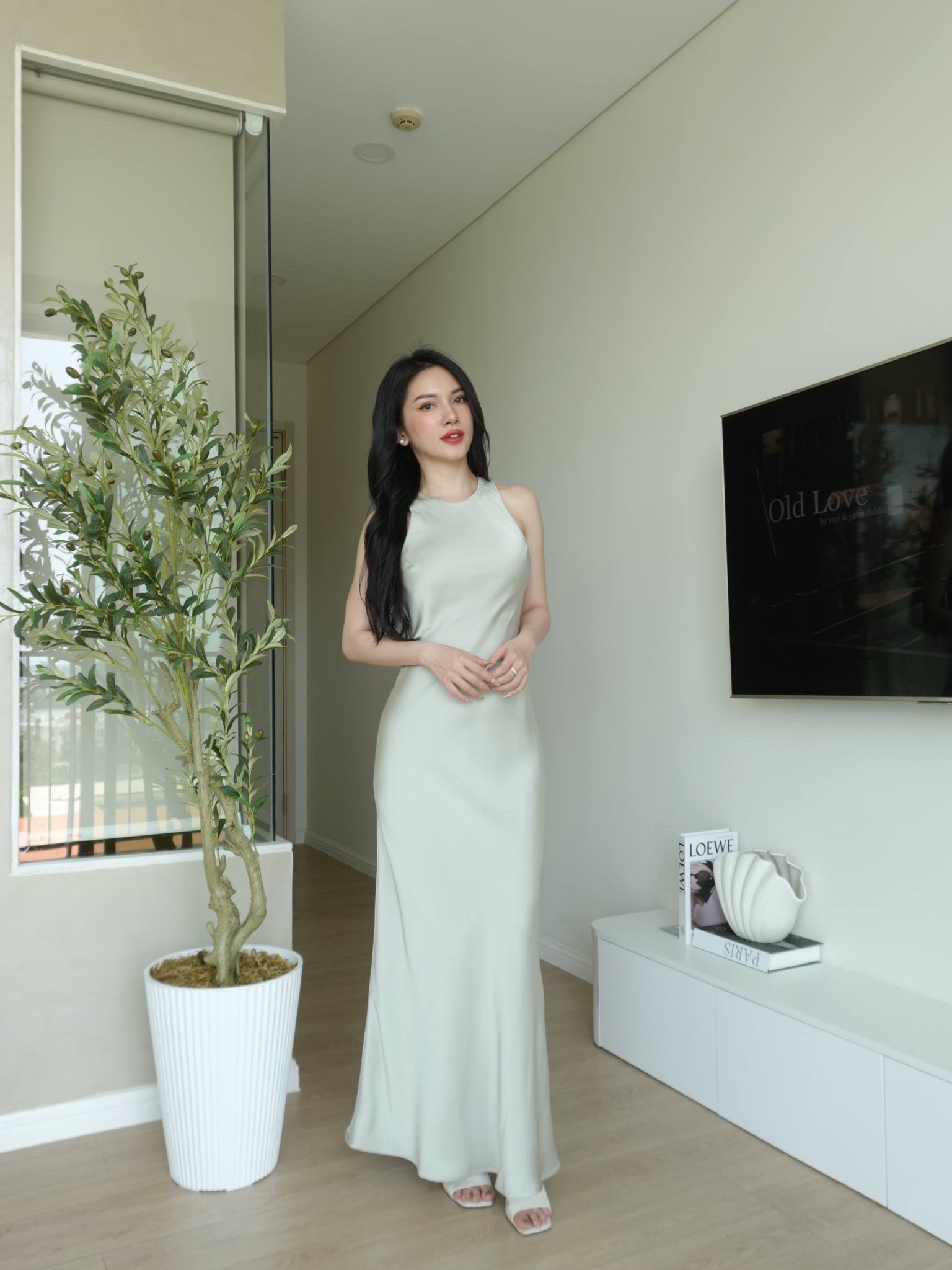 Đầm lụa cổ tròn khoét nách dáng Anie