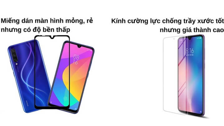 So sanh miếng dán màn hình và kính cường lực