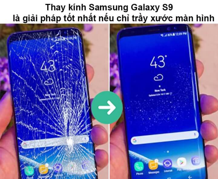 Ép kính samsung galaxy s9 khi trầy xước