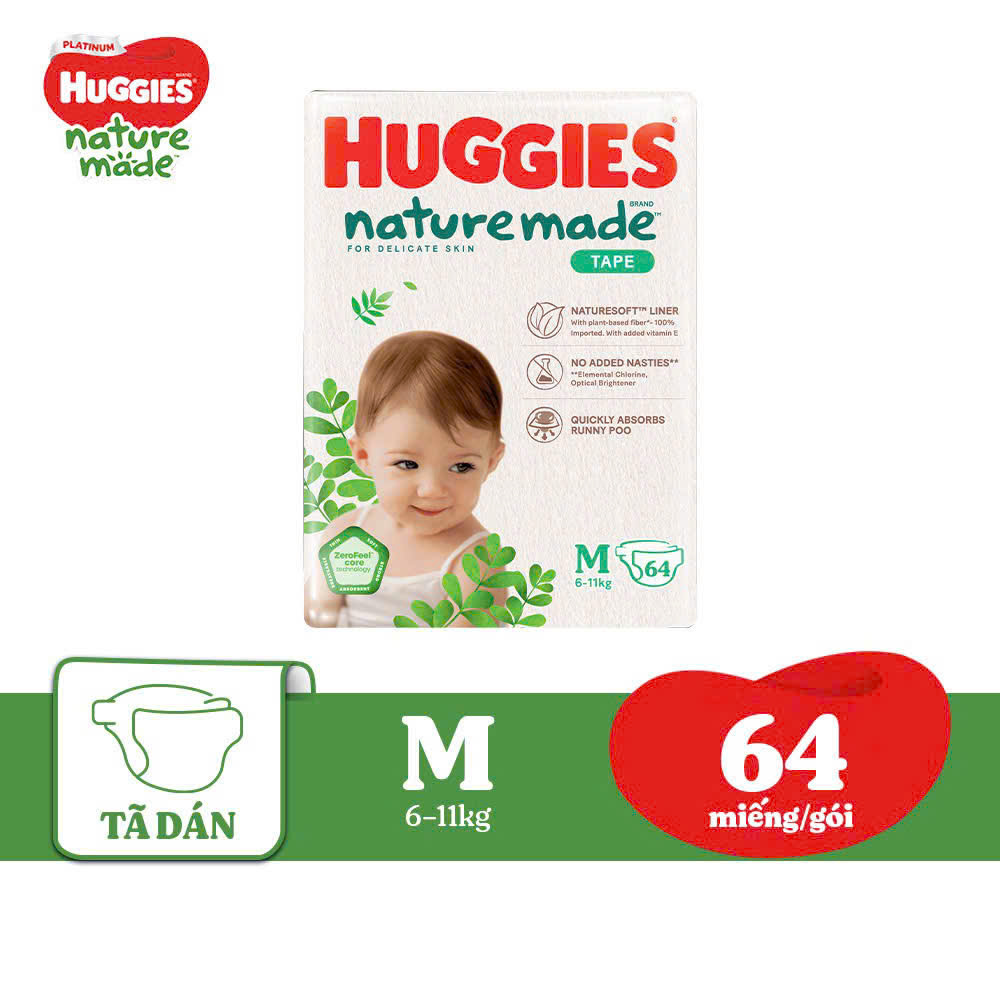 BIM-Tã dán siêu cao cấp Huggies Natmade cỡ M 64 x 3