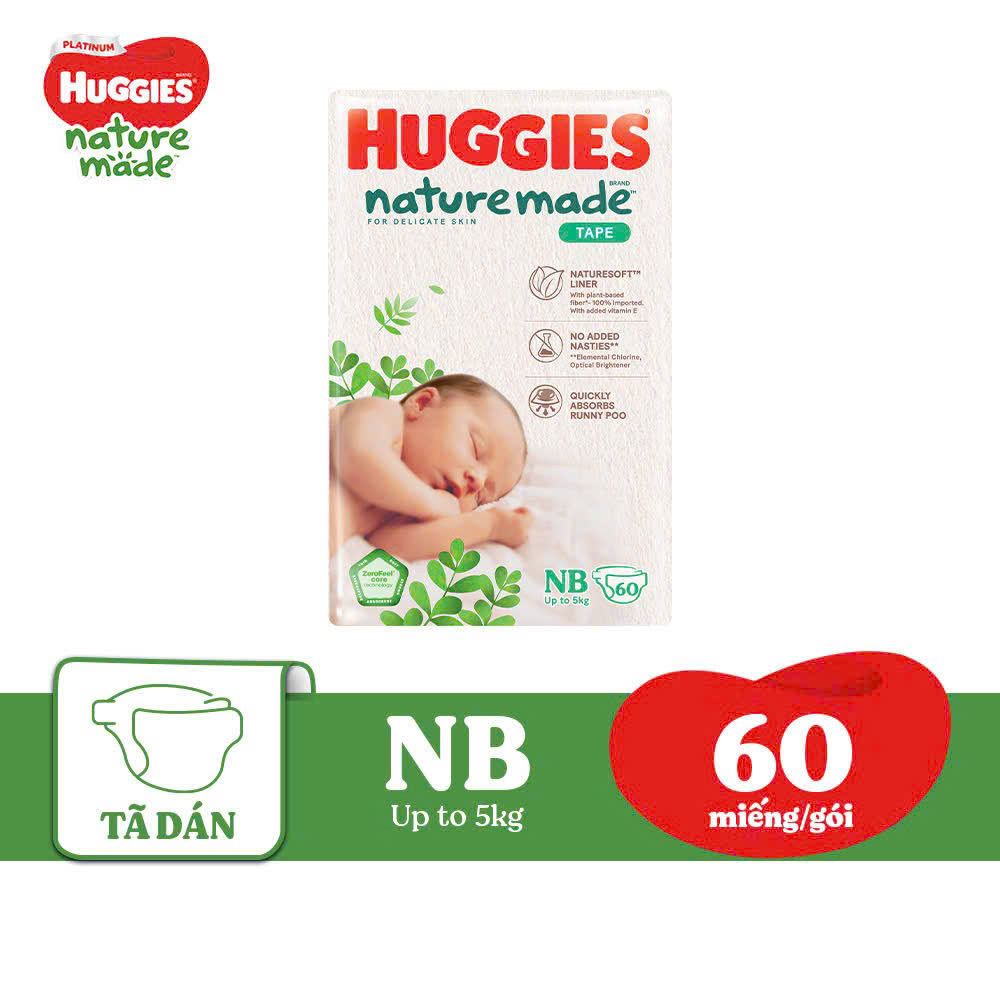 BIM-Tã dán siêu cao cấp Huggies Natmade cỡ NB 60 x 3