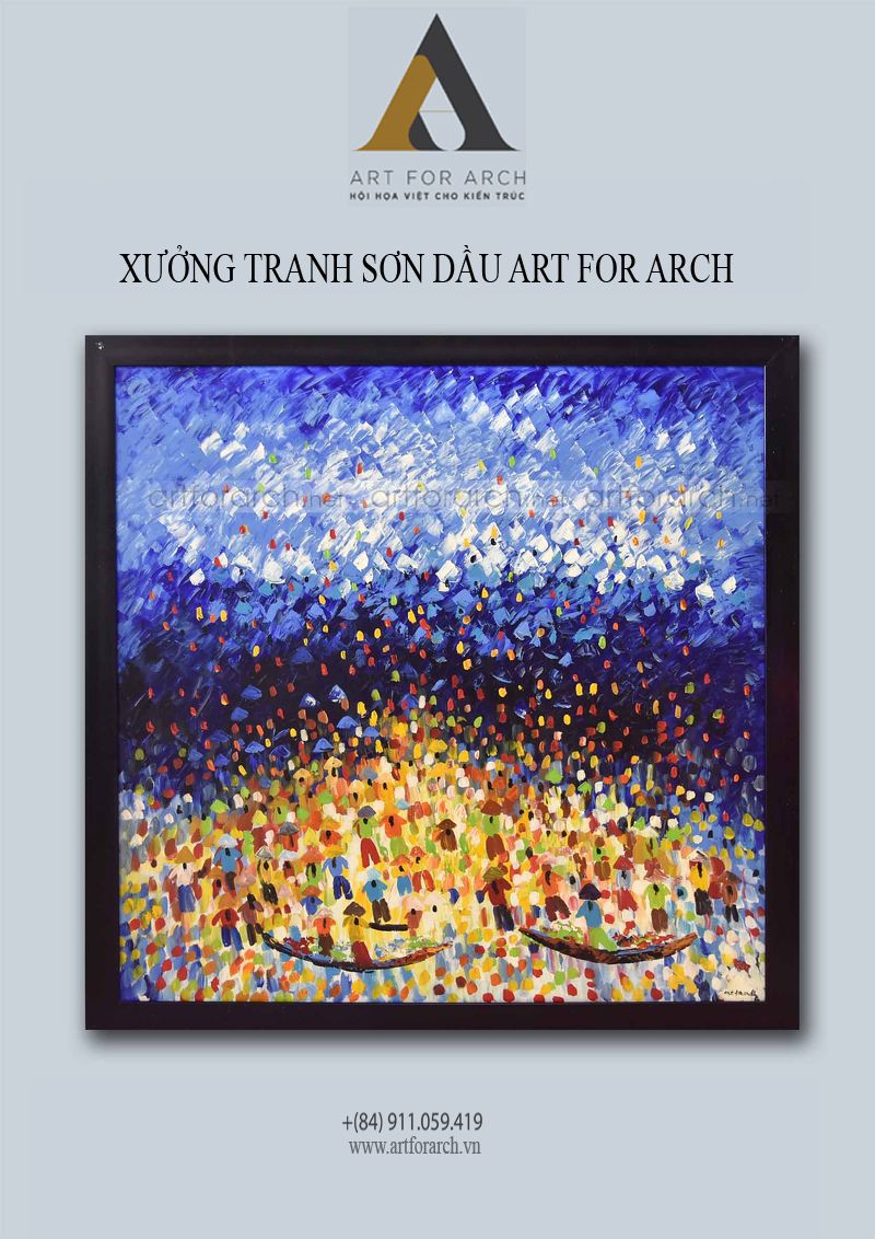 Tranh thả hoa đăng 120x120 (G2)