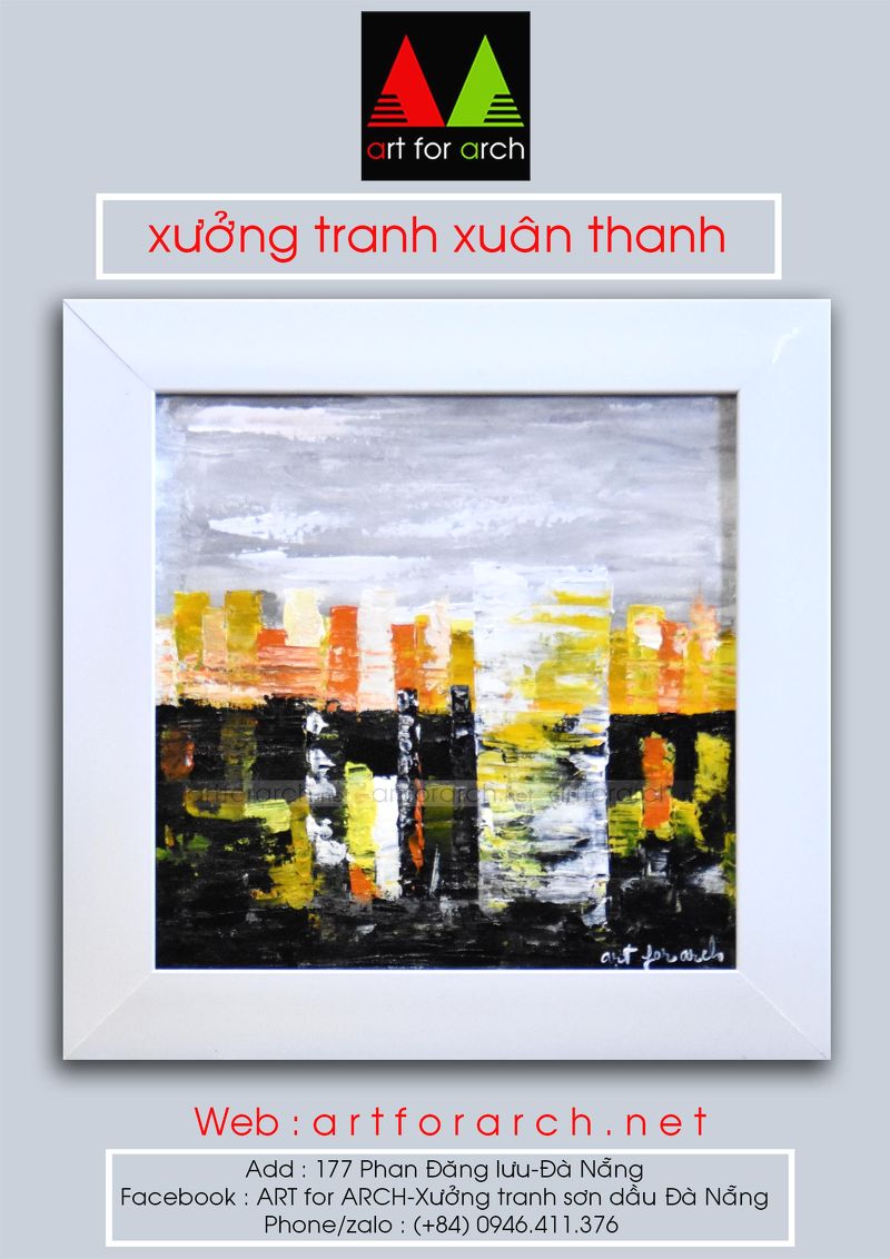 Tranh Trừu tượng thành phố ven sông 05