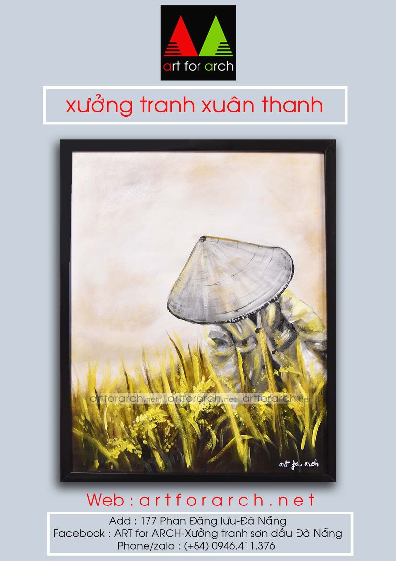 Tranh cô gái đang gặt lúa