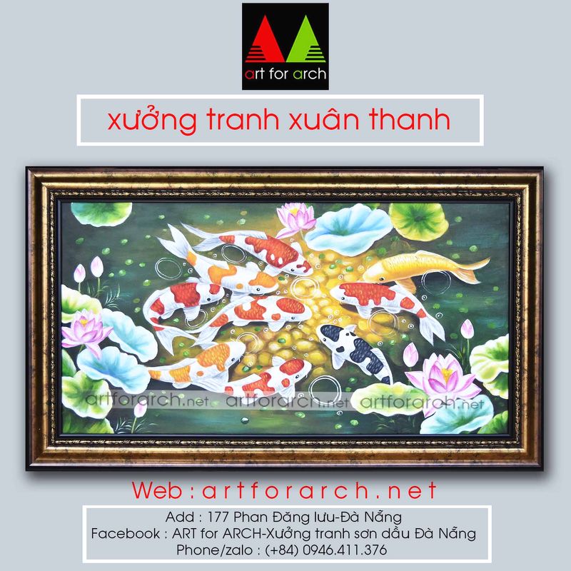 Tranh cá cửu ngư quần hội- tranh cá 02