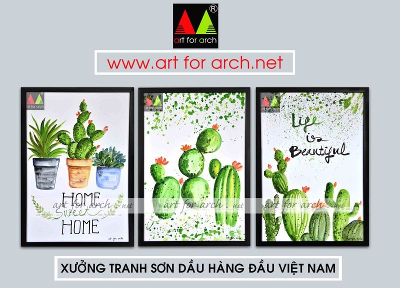 Tranh bộ hoa xương rồng 40x60